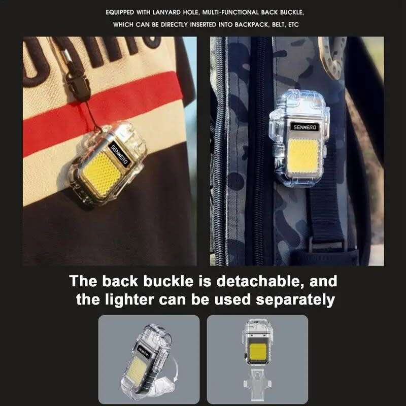 USB Rechargeable Windproof Lighter Hook Flashlight Transparent Waterproof