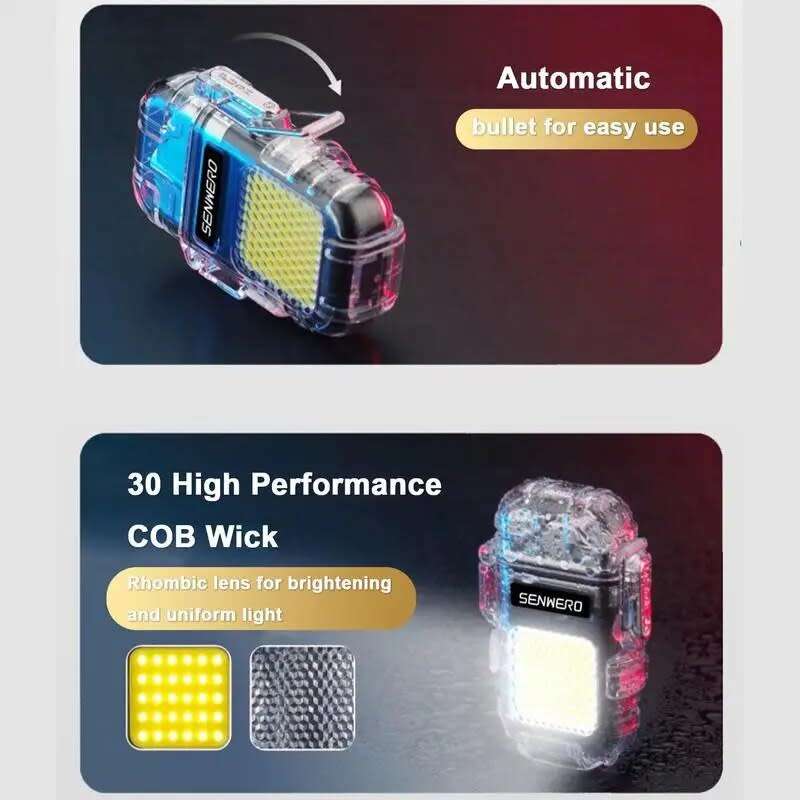 USB Rechargeable Windproof Lighter Hook Flashlight Transparent Waterproof