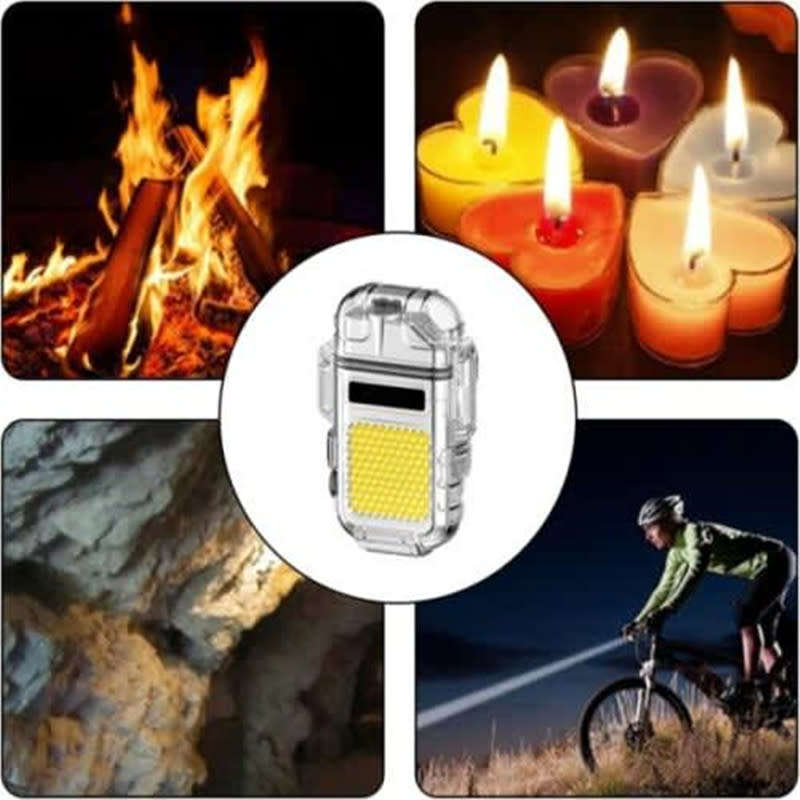 USB Rechargeable Windproof Lighter Hook Flashlight Transparent Waterproof