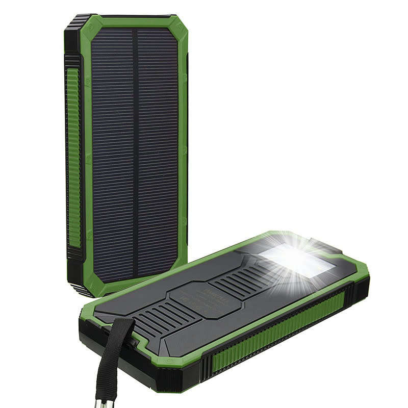 Solar Power Bank Case Waterproof Dual USB LED Battery Portable Cell Phone Charger
