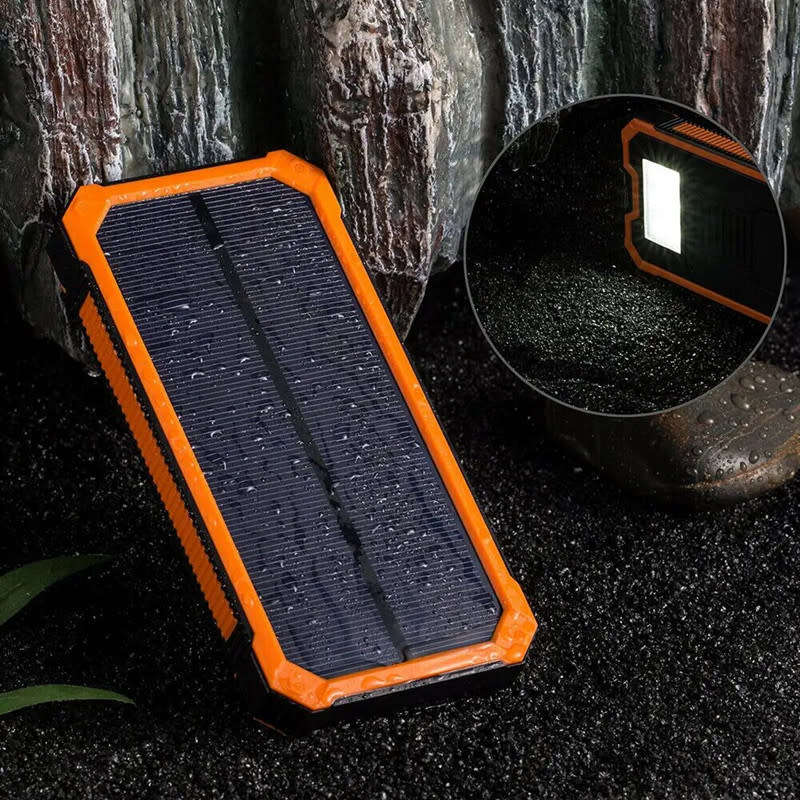 Solar Power Bank Case Waterproof Dual USB LED Battery Portable Cell Phone Charger