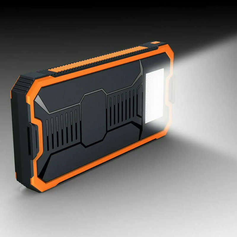 Solar Power Bank Case Waterproof Dual USB LED Battery Portable Cell Phone Charger