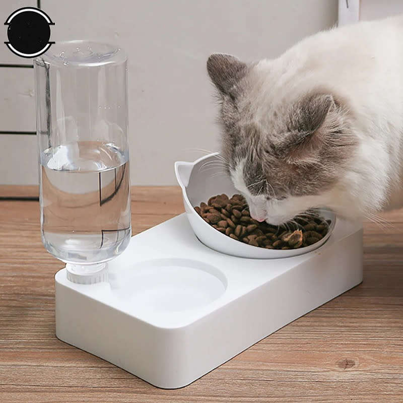 2 in 1 Pet Dog and Cat Food Bowl Automatic Water Dispenser Dual Drinking Bowl Raise Bracket