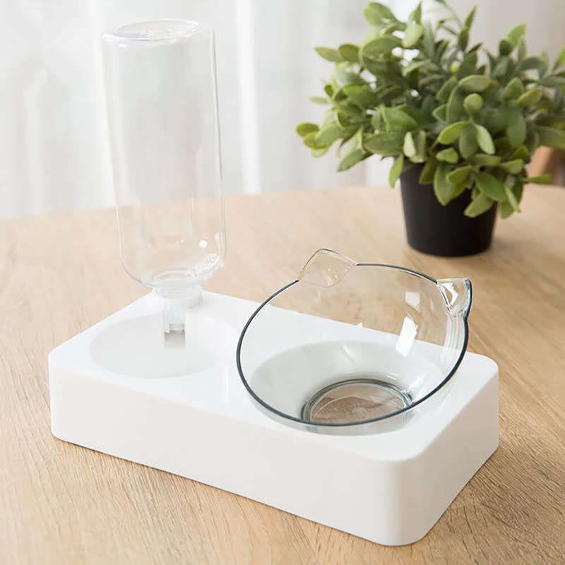 2 in 1 Pet Dog and Cat Food Bowl Automatic Water Dispenser Dual Drinking Bowl Raise Bracket