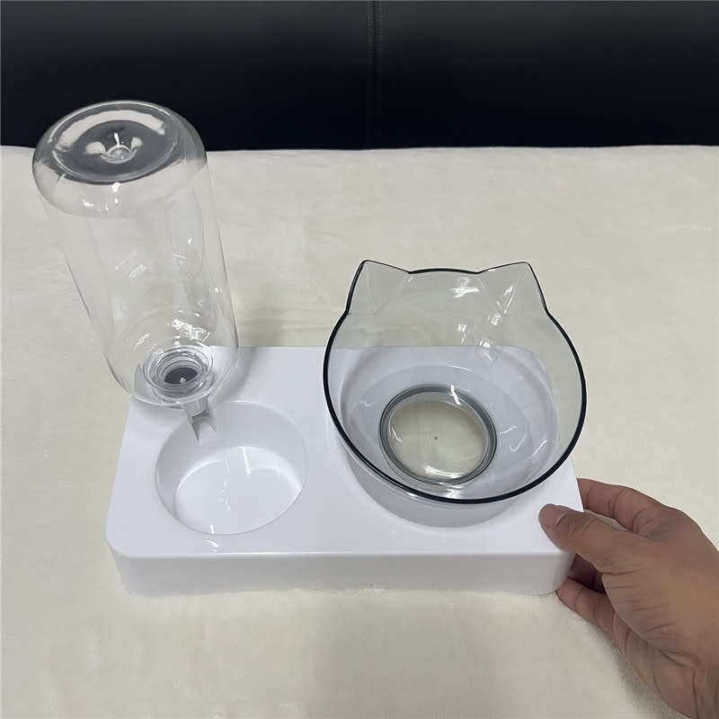 2 in 1 Pet Dog and Cat Food Bowl Automatic Water Dispenser Dual Drinking Bowl Raise Bracket