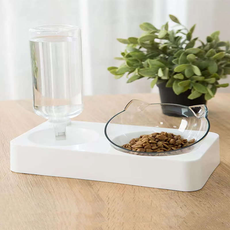 2 in 1 Pet Dog and Cat Food Bowl Automatic Water Dispenser Dual Drinking Bowl Raise Bracket