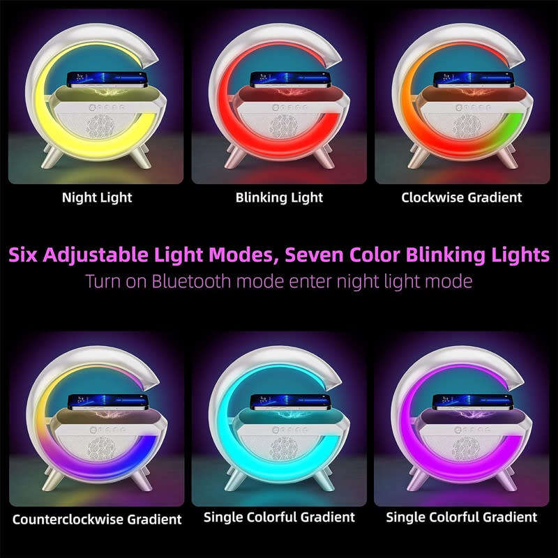G Shaped Wireless Charging With Bluetooth Speaker With Ambient Light Sunrise Alarm Clock