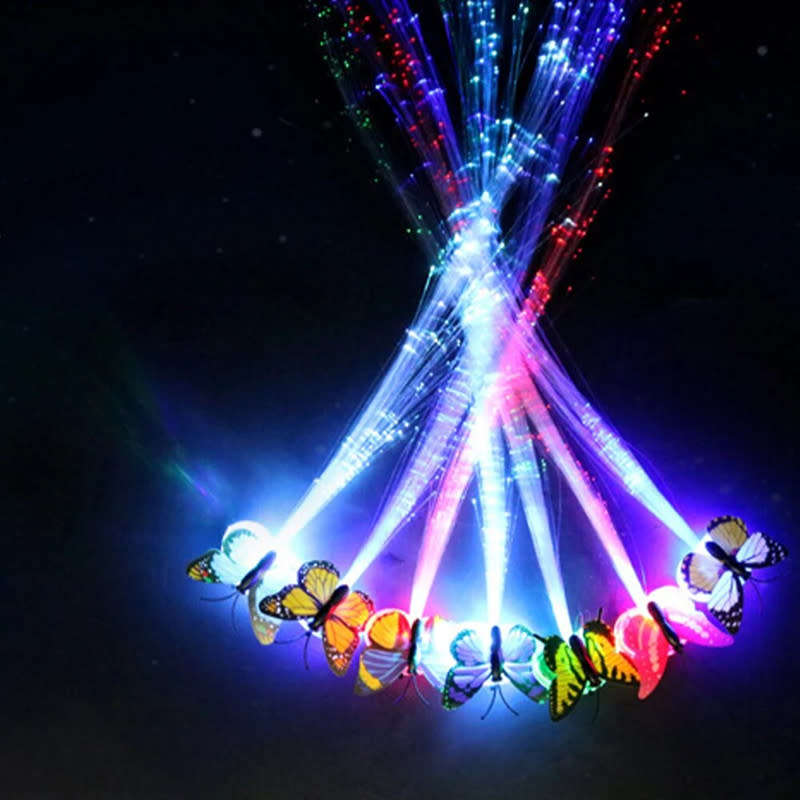 LED 1 Piece Set Of Light Up Braids Colorful Butterfly Fiber Optic Light Up Clip Hair Accessories