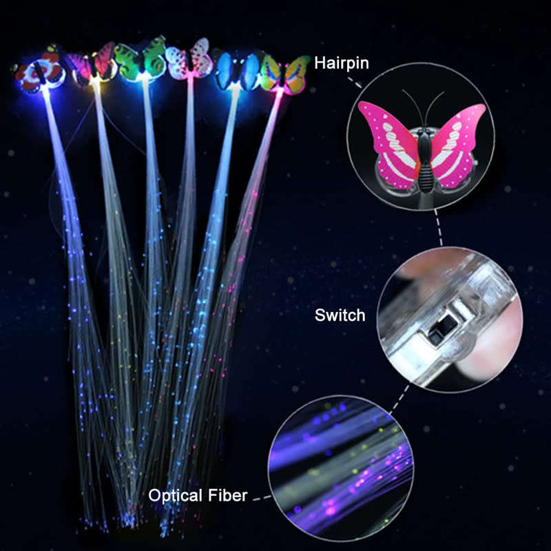 LED 1 Piece Set Of Light Up Braids Colorful Butterfly Fiber Optic Light Up Clip Hair Accessories