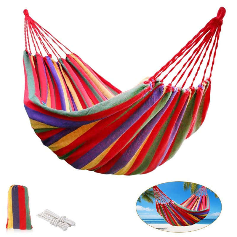 Portable Outdoor Striped Hammock Camping Travel Garden Beach Home Swing