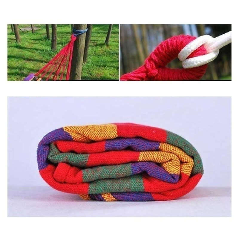 Portable Outdoor Striped Hammock Camping Travel Garden Beach Home Swing