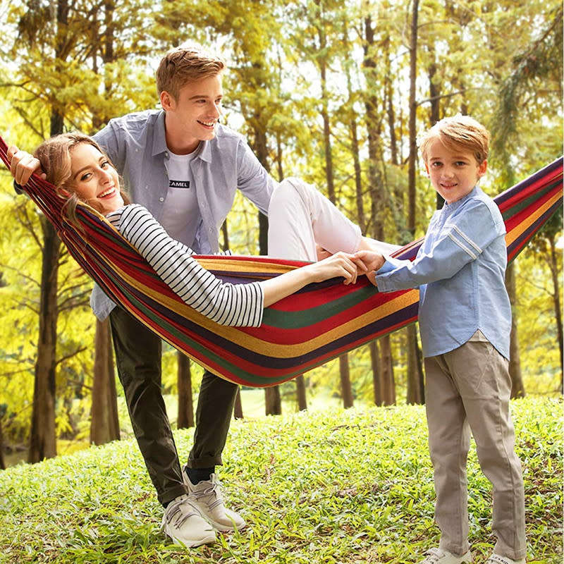 Portable Outdoor Striped Hammock Camping Travel Garden Beach Home Swing