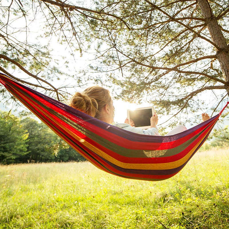 Portable Outdoor Striped Hammock Camping Travel Garden Beach Home Swing