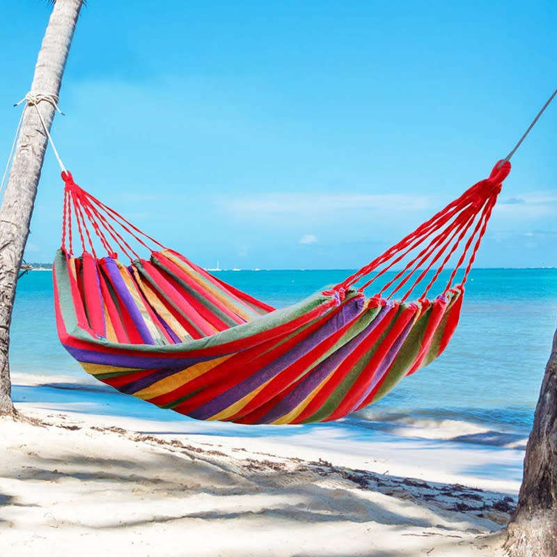 Portable Outdoor Striped Hammock Camping Travel Garden Beach Home Swing
