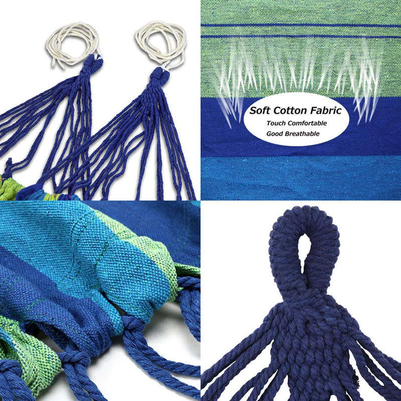 Portable Outdoor Striped Hammock Camping Travel Garden Beach Home Swing