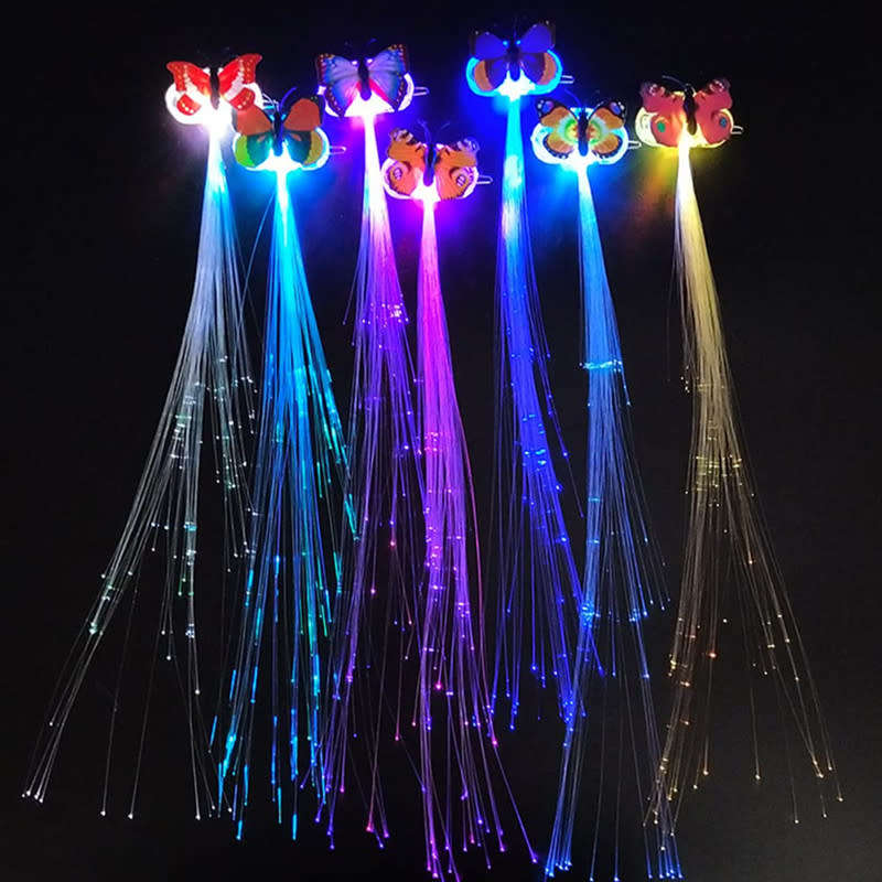 LED 1 Piece Set Of Light Up Braids Colorful Butterfly Fiber Optic Light Up Clip Hair Accessories