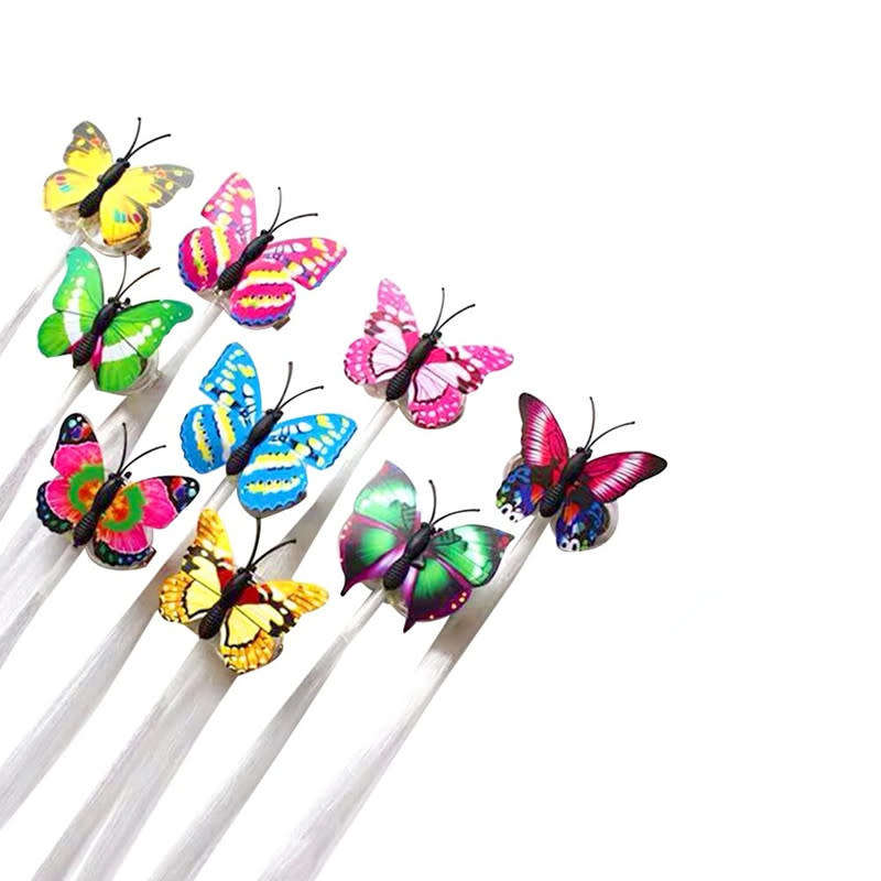 LED 1 Piece Set Of Light Up Braids Colorful Butterfly Fiber Optic Light Up Clip Hair Accessories