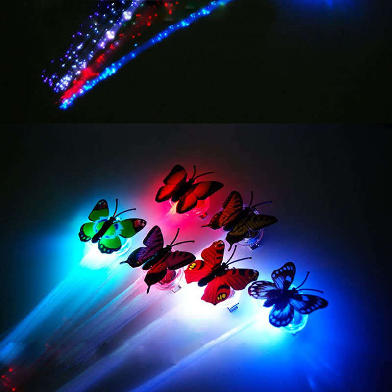 LED 1 Piece Set Of Light Up Braids Colorful Butterfly Fiber Optic Light Up Clip Hair Accessories
