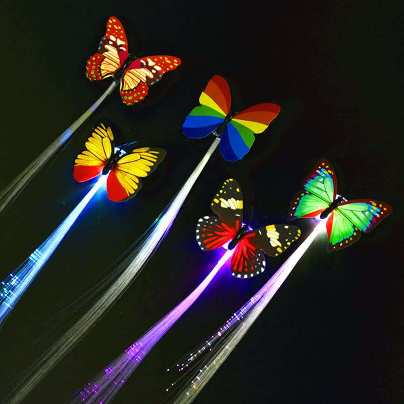 LED 1 Piece Set Of Light Up Braids Colorful Butterfly Fiber Optic Light Up Clip Hair Accessories