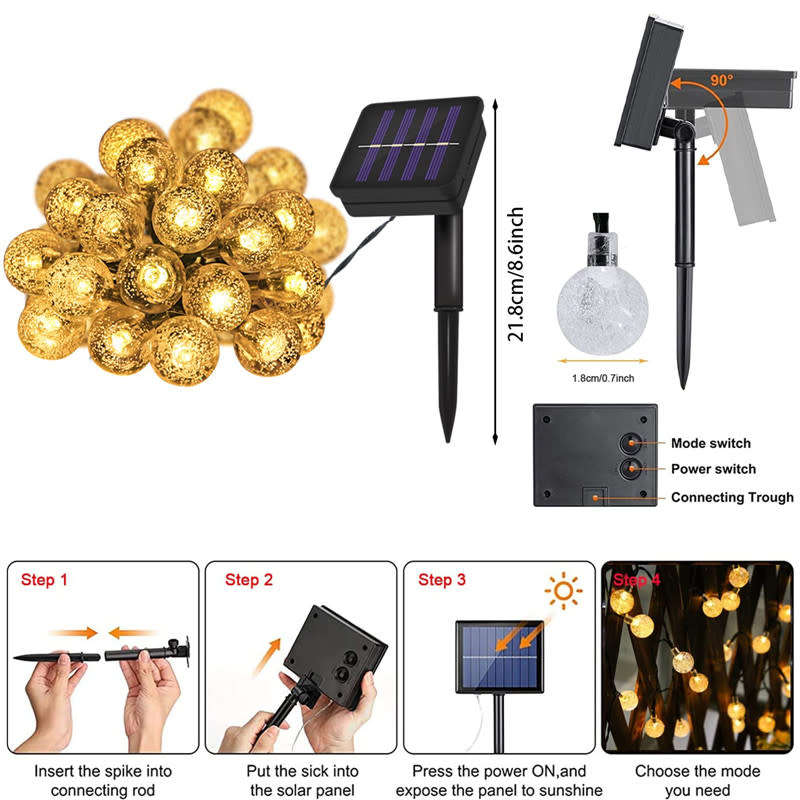 LED Solar Crystal Ball String Light 5M Waterproof Suitable For Holiday Garden Party Christmas Decora