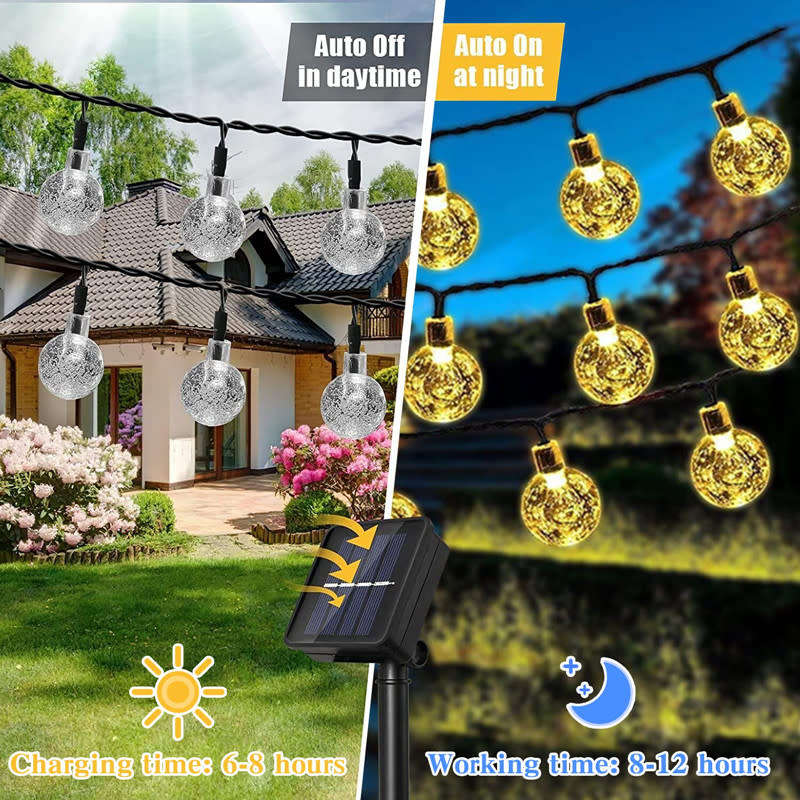 LED Solar Crystal Ball String Light 5M Waterproof Suitable For Holiday Garden Party Christmas Decora