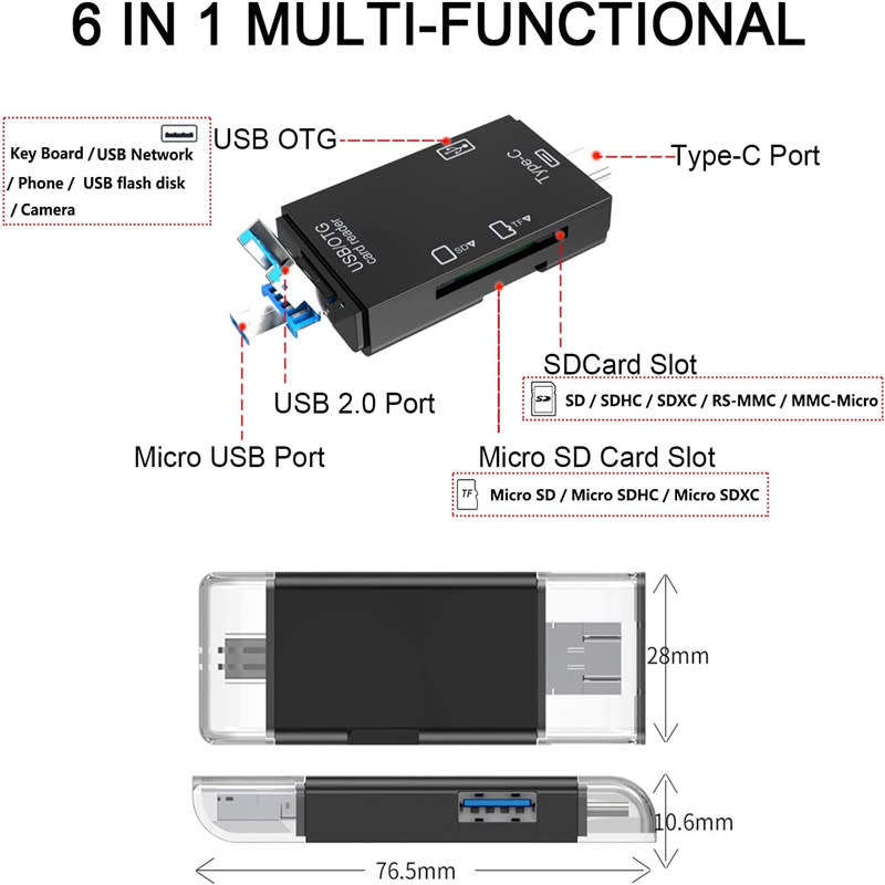Multifunctional Treqa USB-6 OTG Adapter Type-C Interface Mini