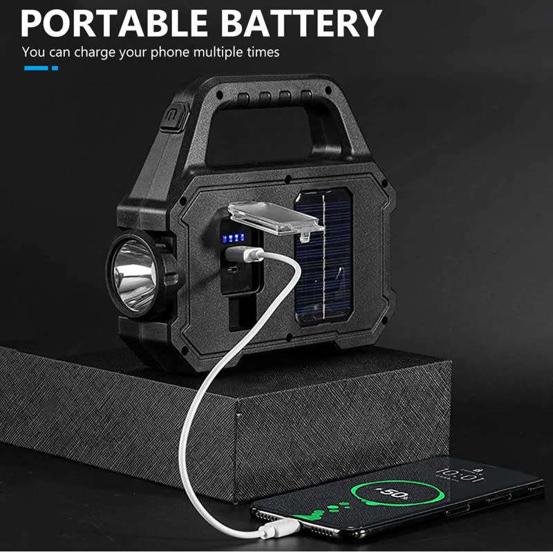 LED Solar Rechargeable Flashlight Waterproof Suitable For Family Outdoor Camping And Fishing