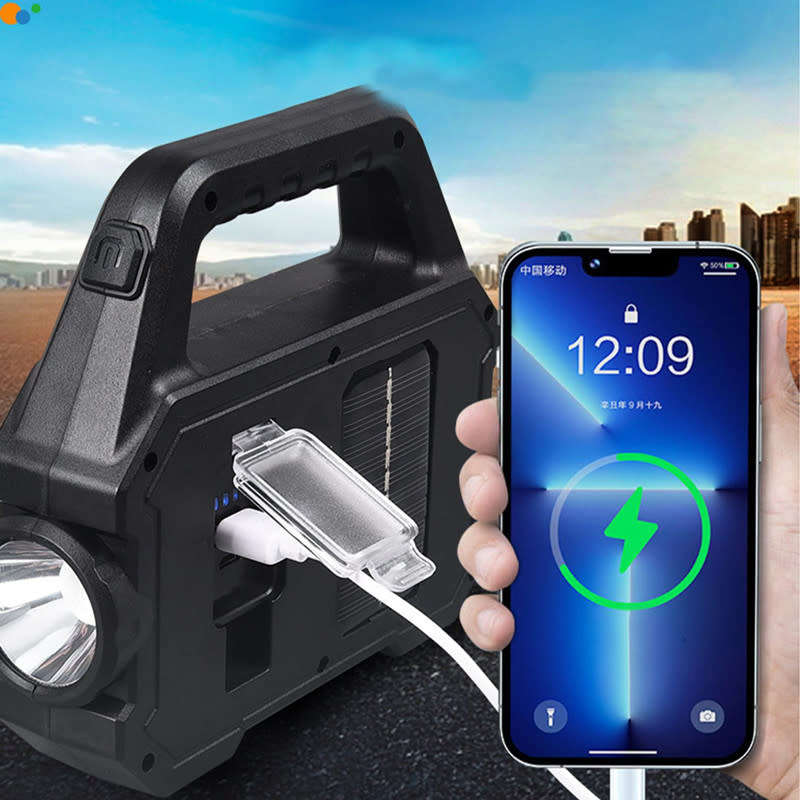 LED Solar Rechargeable Flashlight Waterproof Suitable For Family Outdoor Camping And Fishing