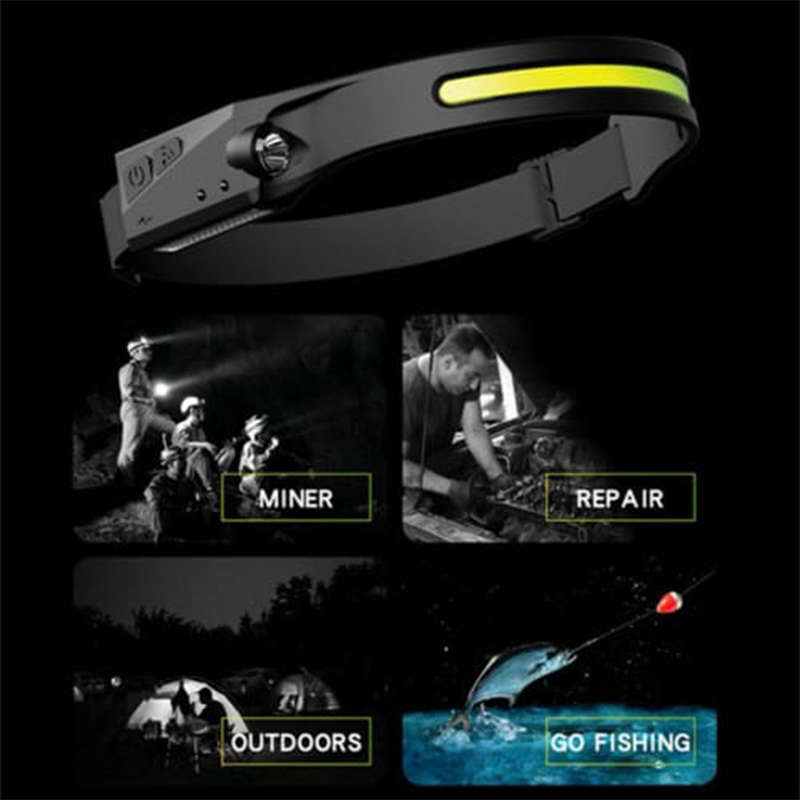 LED Headlamp Silicone Portable Smart Sensor USB Charging Outdoor Fishing Night Camping Patrol