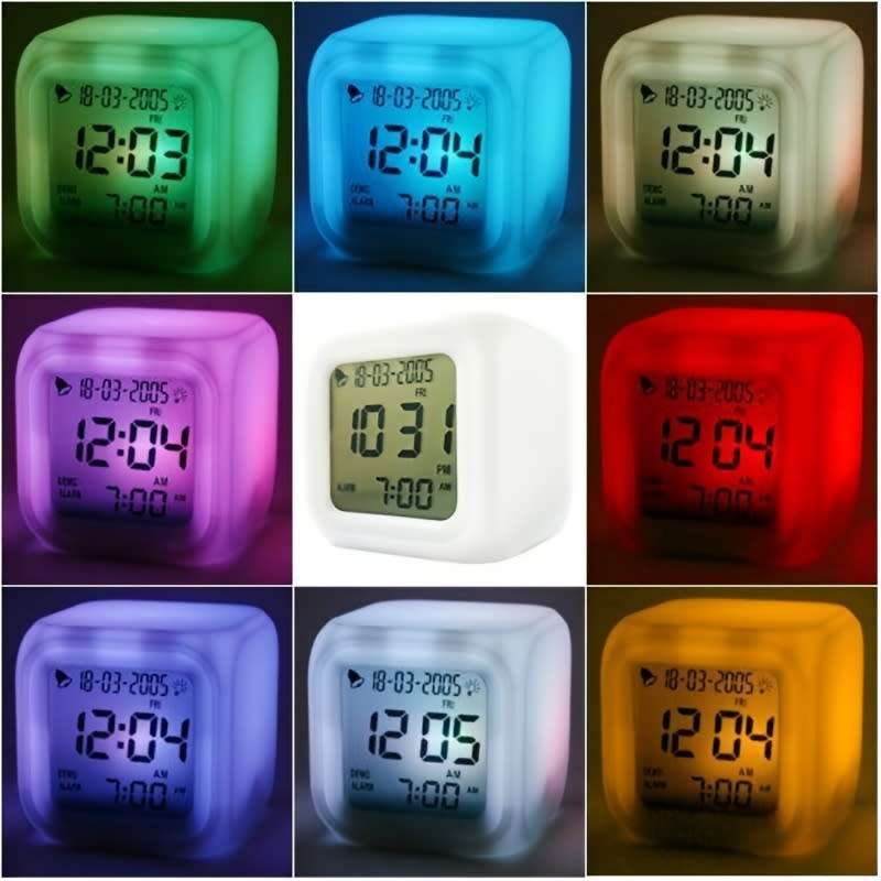 Digital Luminous Alarm Clock Colorful Lights Display Time Date Temperature