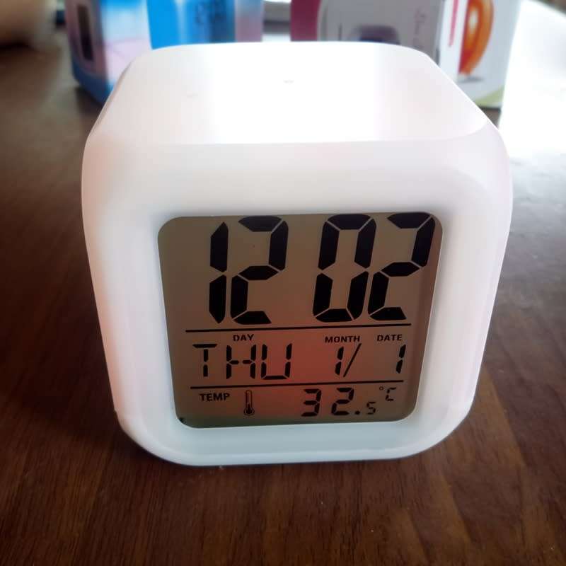 Digital Luminous Alarm Clock Colorful Lights Display Time Date Temperature