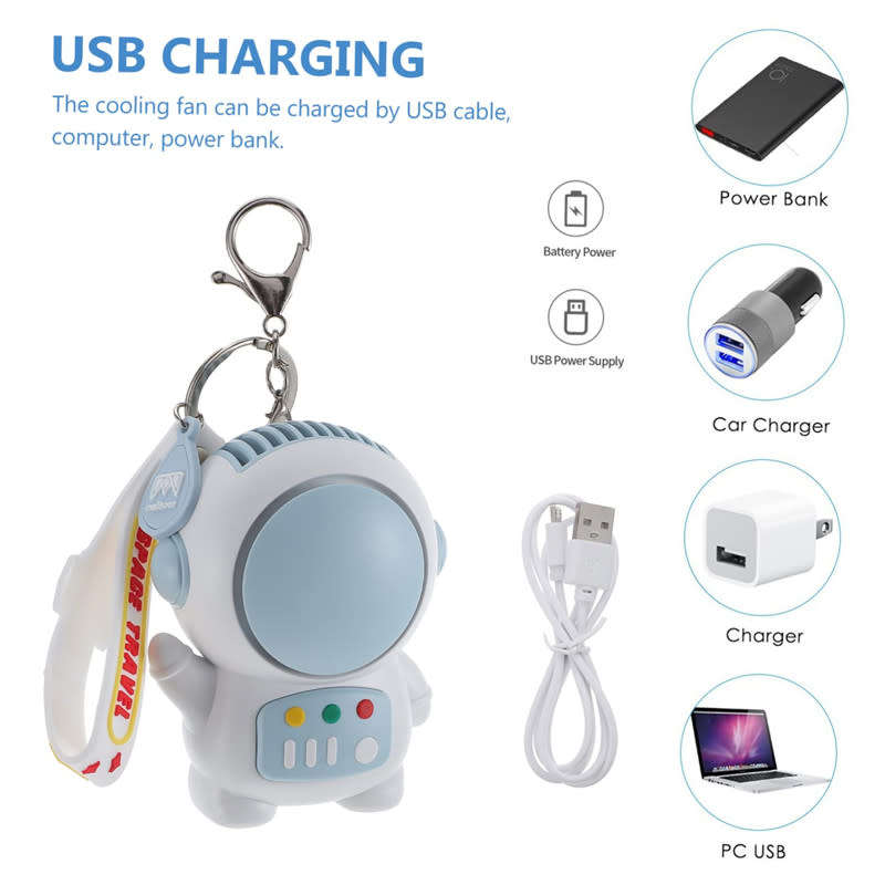 Mini Portable Astronaut Fan with Keychain Cute Toy USB Rechargeable