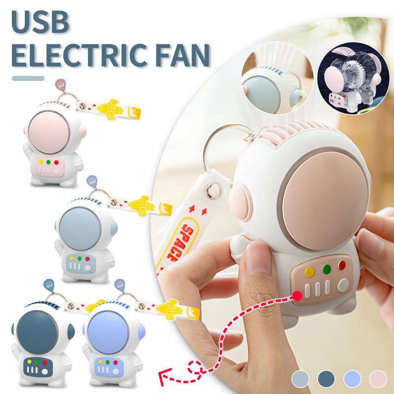 Mini Portable Astronaut Fan with Keychain Cute Toy USB Rechargeable