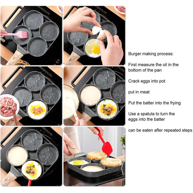 4 Hole Frying Pan to Prevent Sticking and Hot Omelette Pancakes Burgers Kitchen Accessories