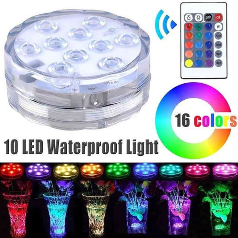 Submersible 10 LED RGB Pool Multi-Purpose Wedding Party Outdoor Aquarium Lighting + Remote Control