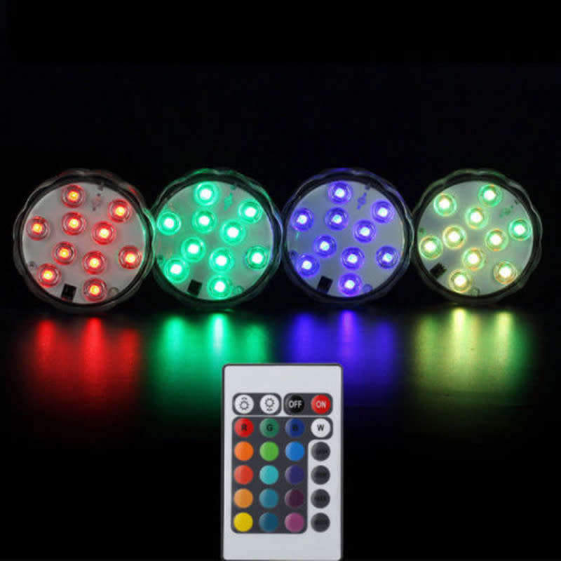 Submersible 10 LED RGB Pool Multi-Purpose Wedding Party Outdoor Aquarium Lighting + Remote Control