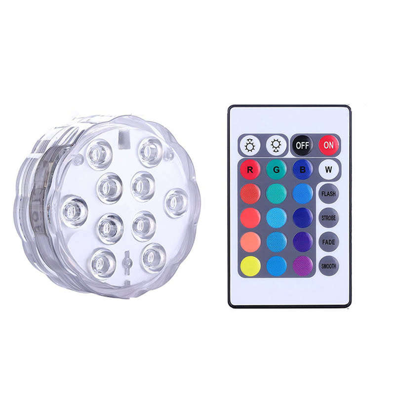 Submersible 10 LED RGB Pool Multi-Purpose Wedding Party Outdoor Aquarium Lighting + Remote Control