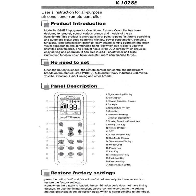 Portable Smart Air Conditioner Remote Control Universal For Most Low Power Air Conditioner Remotes