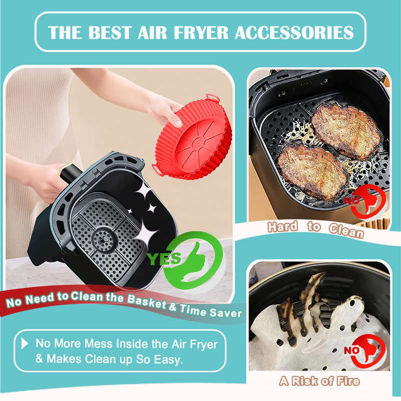 Air Fryer Pad Silicone Basket Reusable Replacement Oven Accessories Fryer For Kitchen Oven Cookware