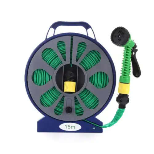 Convenient Flat Garden Hose With 7 Pattern Nozzle And Holder, 15 m