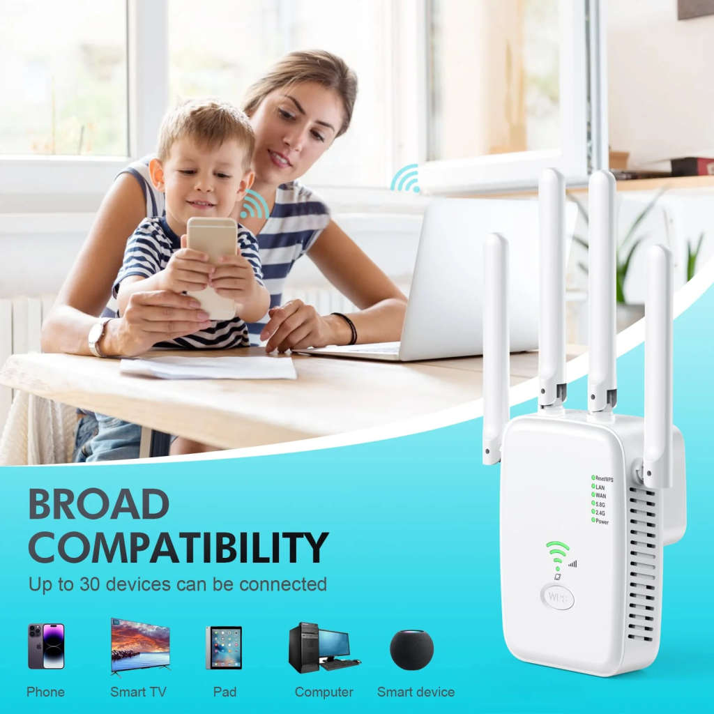 Repeater 1200 Mbit/s Wlan Amplifier Wifi Repeater Dual Band 5 Ghz And 2.4 Ghz Wifi Extender 2 Ethern