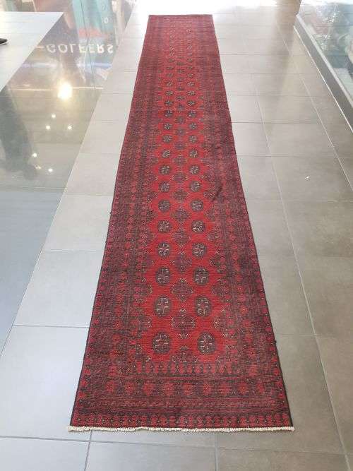 RED AFGHAN PERSIAN CARPET  RUNNER SIZE 482 X 79 CM