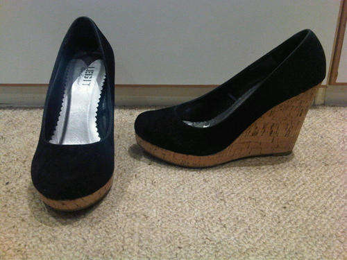 Black suede and cork wedge heel, size 4