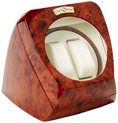 Diplomat Burl Wood Double Watch Winder with Leather Interior and Multi-Setting Smart IC Timer