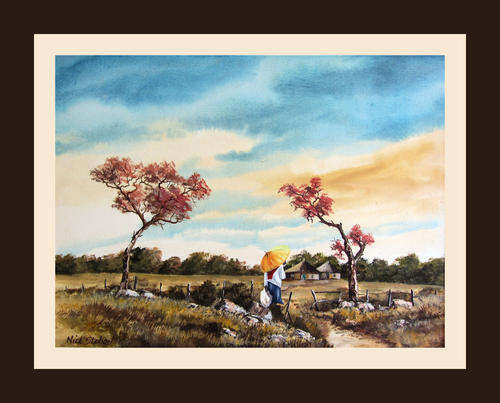 '' HOME FROM THE MALL '' Original signed acrylic by Nick Stobart.