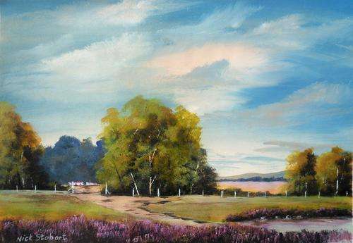 'EVENING LIGHTS ON THE FARM' Original signed acrylic by Nick Stobart