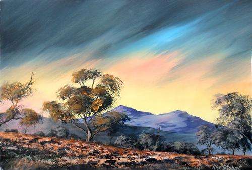 ' EVENING LIGHTS ' Original signed acrylic by Nick Stobart.