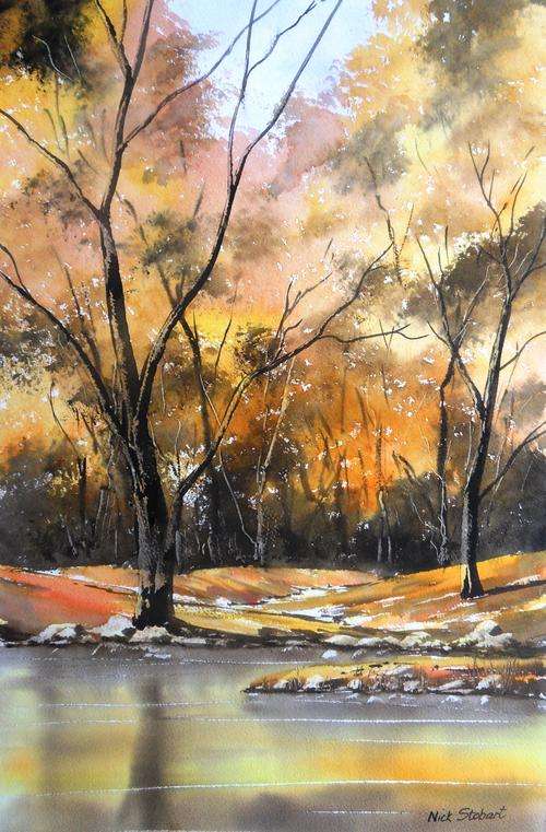 ' AUTUMN WATERS' Original signed watercolour by Nick Stobart.