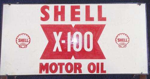 Extremely rare and collectable 1950's Shell X-100 motor oil enamel sign