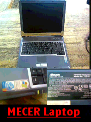 MECER LAPTOP - WORKING, but needs new battery or power cable? SOLD AS IS